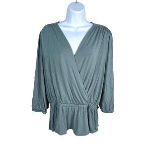 Lauren Ralph Lauren faux wrap peplum blouse sage green sz L